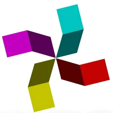 Logotipo colorido em formato de estrela geométrica