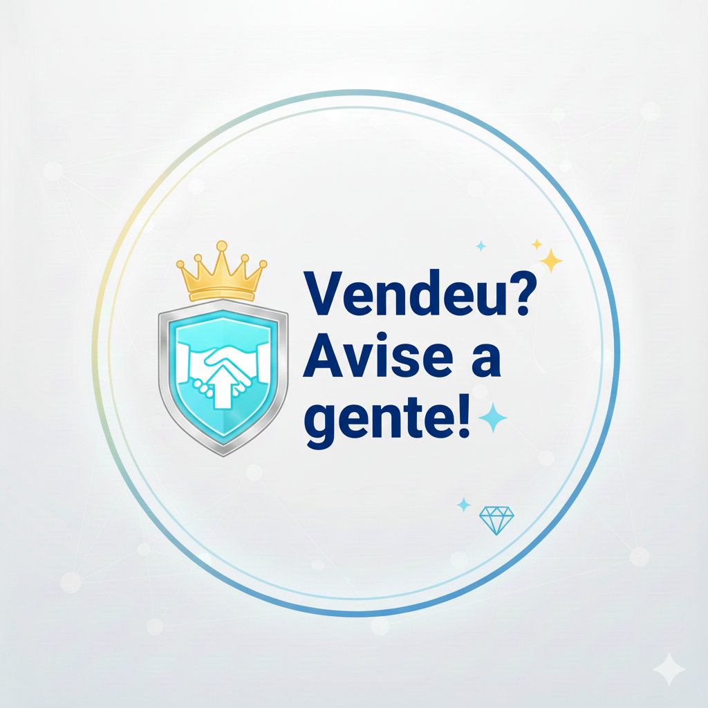 Aviso de venda com escudo e coroa dourada